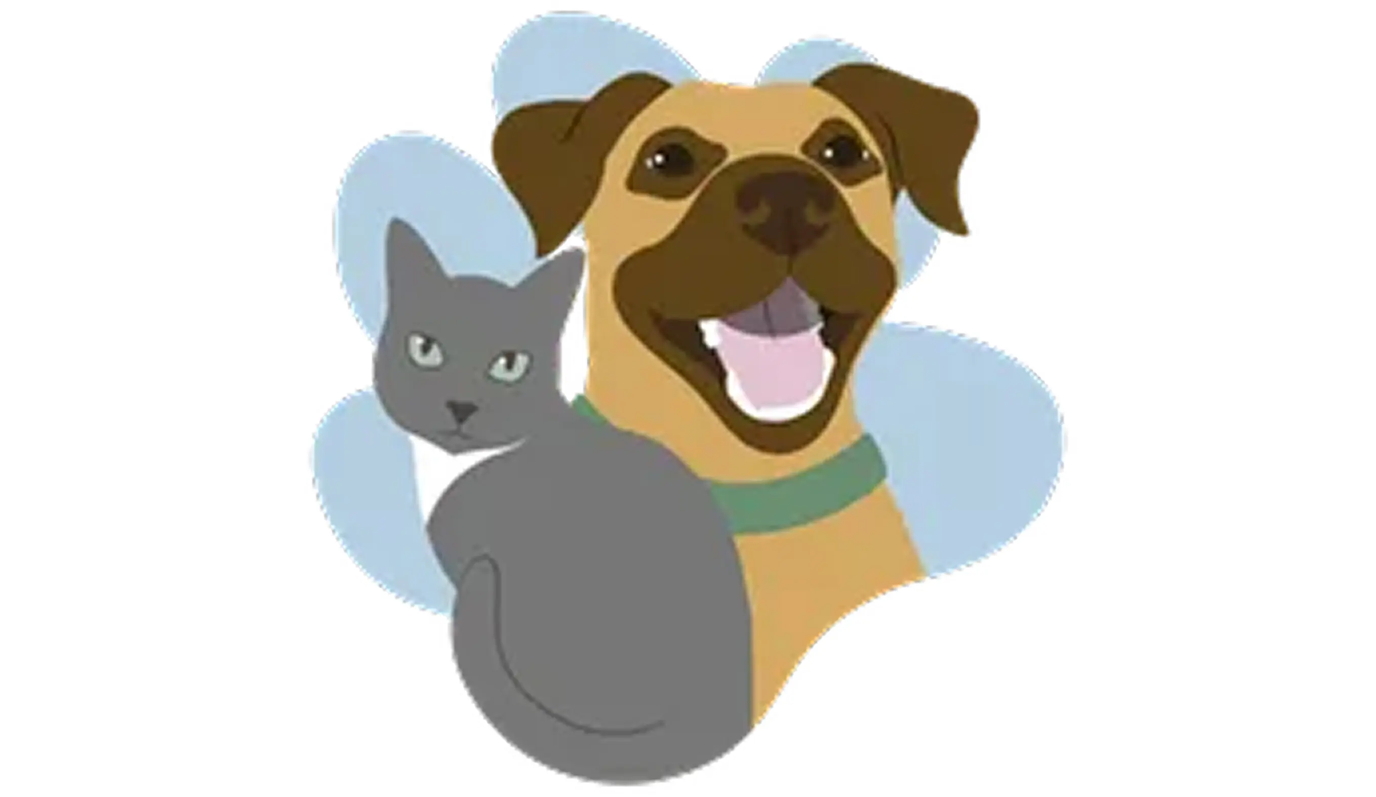 Smiling dog and relaxed cat illustration.